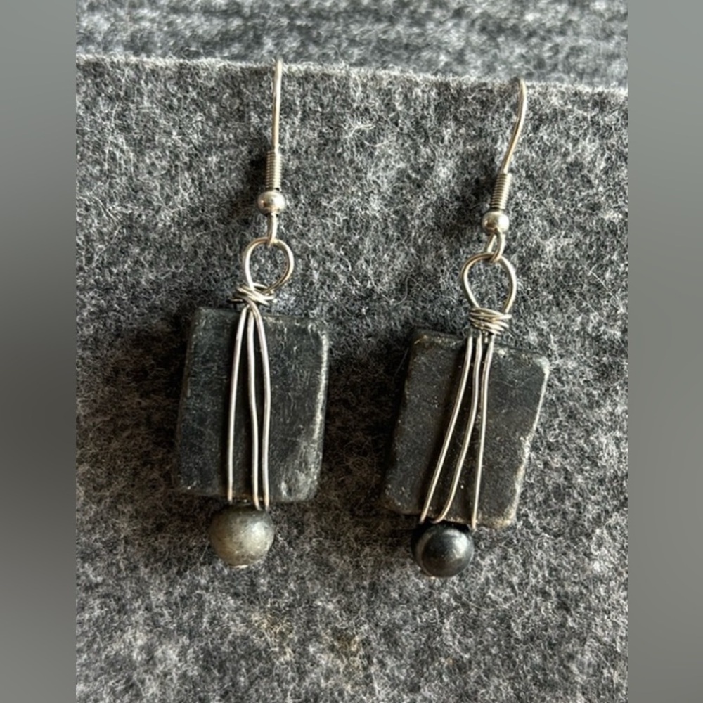 Darkened Antique Finish Rectangular Slate Earring… - image 1